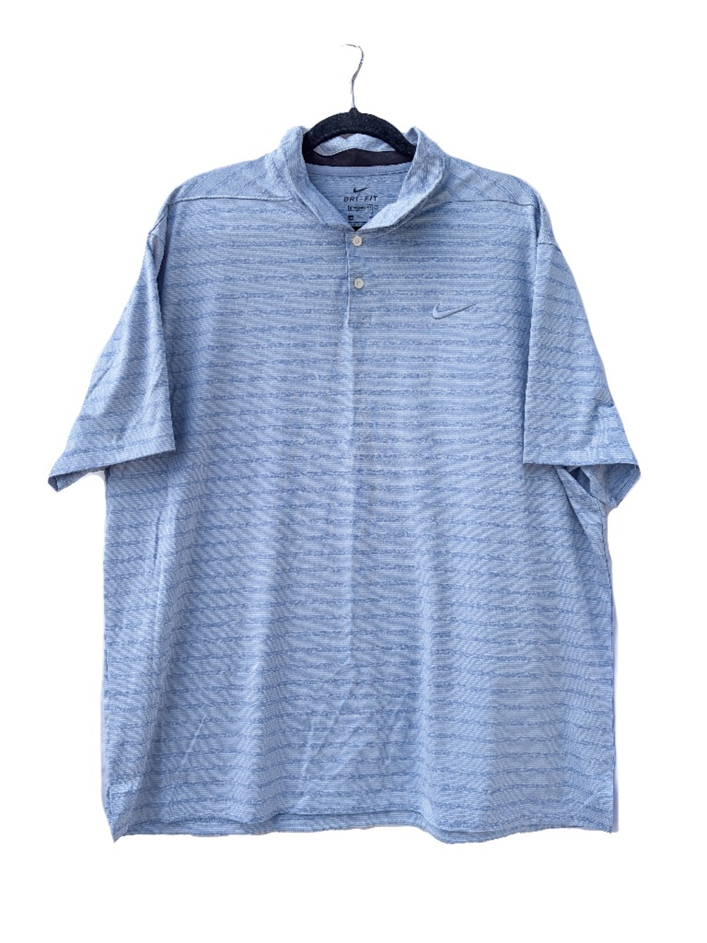 Nike Mens‎ Dri-Fit Standard XXL Blue Golf Striped Polo Embroidered Logo